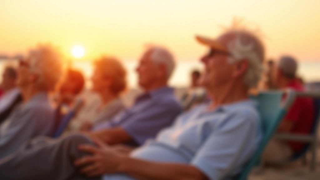 Grupa seniorów słuchająca muzyki na plaży podczas festiwalu